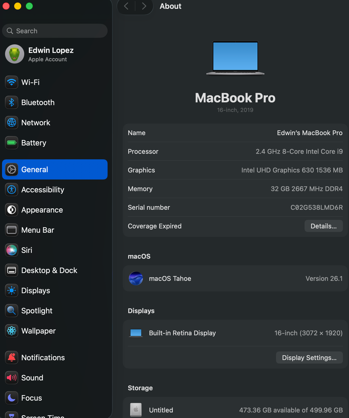 MacBook Pro 16” (2019) – Intel Core i9 / 32 GB RAM / 512 GB SSD